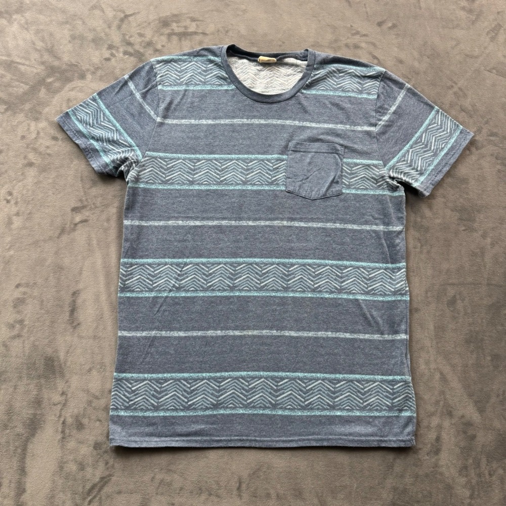 Hollister Mens Blue Striped Chevron Pocket T-Shirt Large Short Sleeve Tee